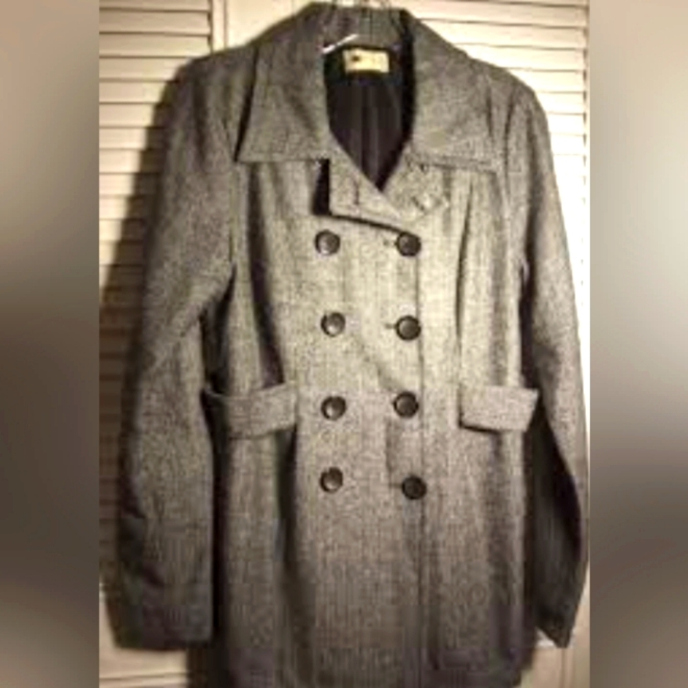 Herringbone Semi Structured, Side Belted, Wool Blend, Sought-After Style Coat
